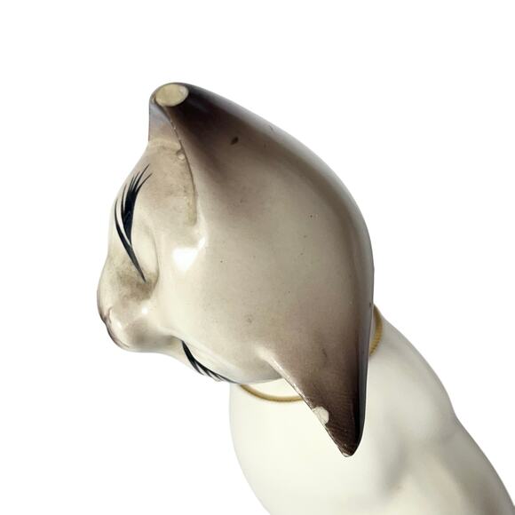 Vintage Ceramic Siamese Cat Figurine 12" Brown Cream Long Neck 1972 Damaged - Picture 8 of 12